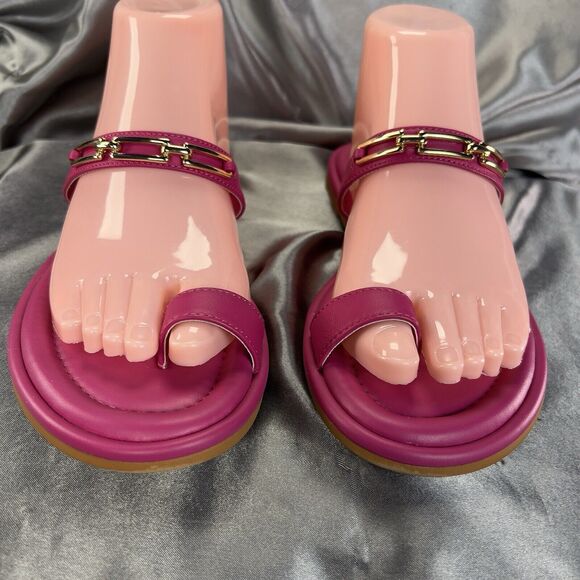 Franco Sarto Womens Jade Magenta Hot Pink Gold Flat Pool Slides‎ Shoes Size 7M - Picture 5 of 14